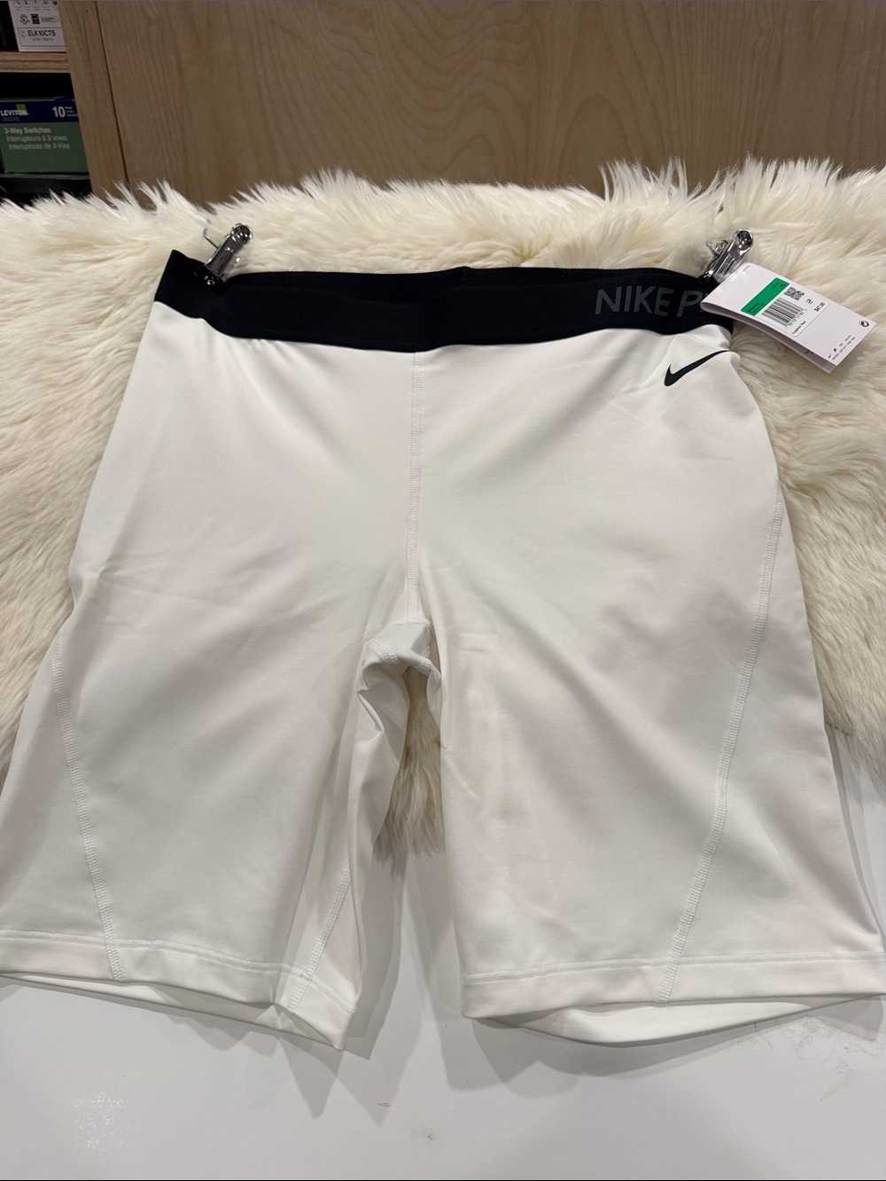 Nike White Compression Training Shorts with Black Waistband